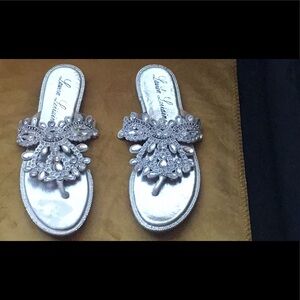 Silver rhinestone embellished flat evening sandal
